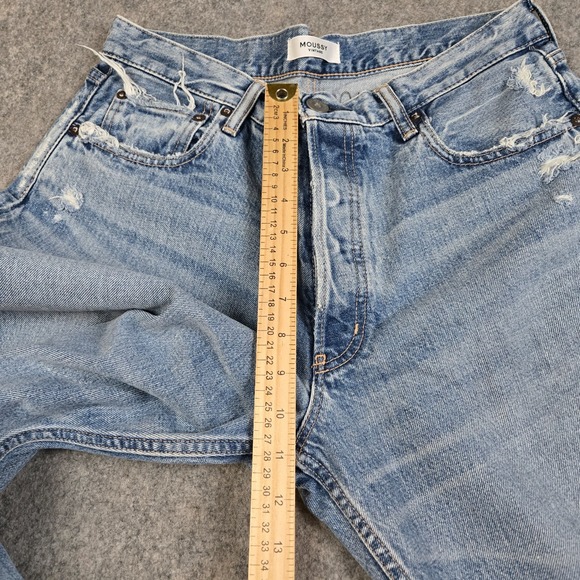 Moussy Vintage Jeans Womens 30 Blue Wide Leg Raw Hem Button Fly Baggy Selvedge - Picture 15 of 16